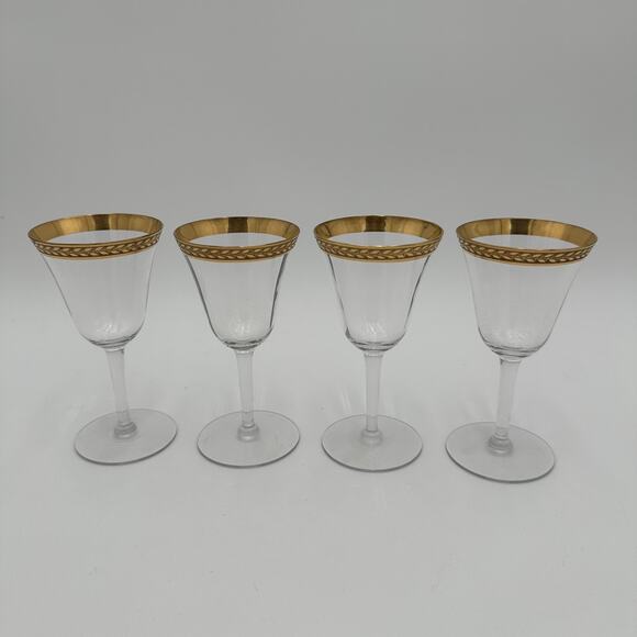 Vintage Tiffin-Franciscan Laurel Wine Stemware Gold Encrusted Band S/4 - Picture 2 of 7